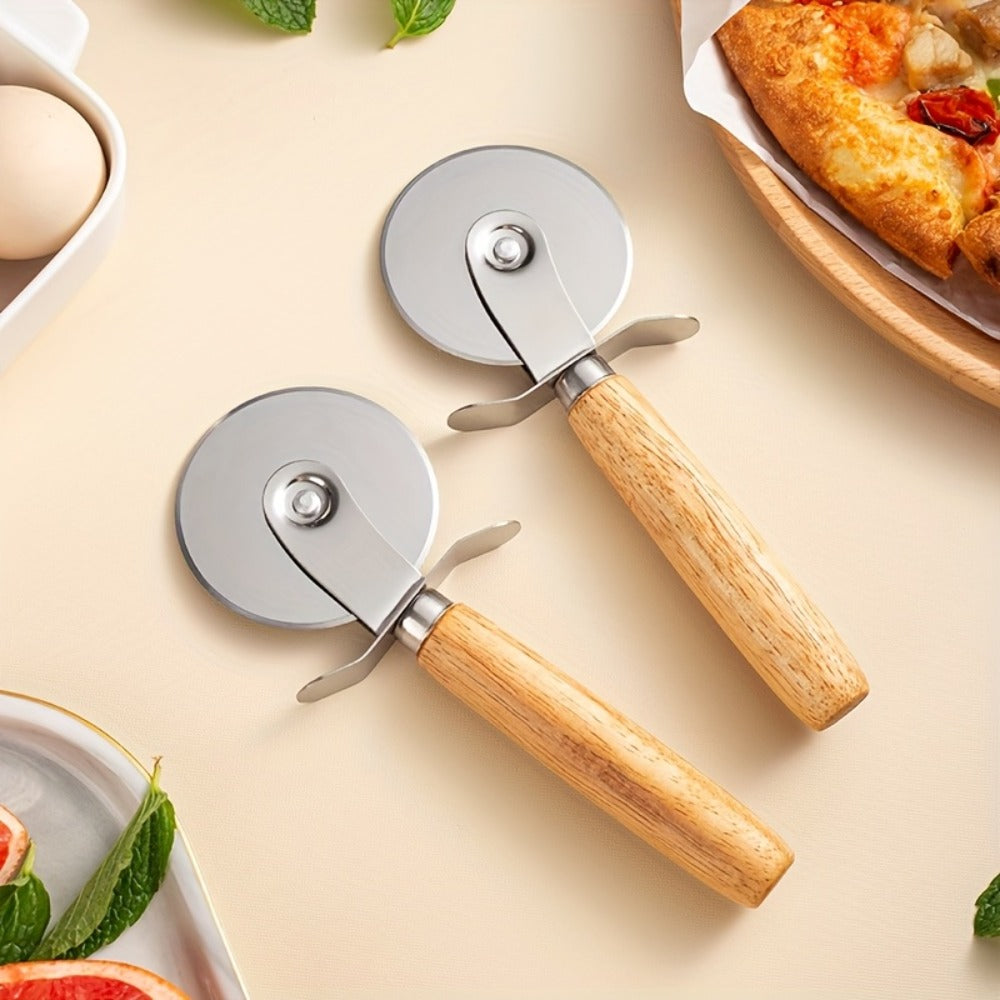 Pizza Wheel Cutter Stainless Steel with Wooden Handle Sharp Pizza Slicer Easy Grip Durable Roller for Pizza Biscuits Noodles Pastry Kitchen Gadget 1pc 2pcs
