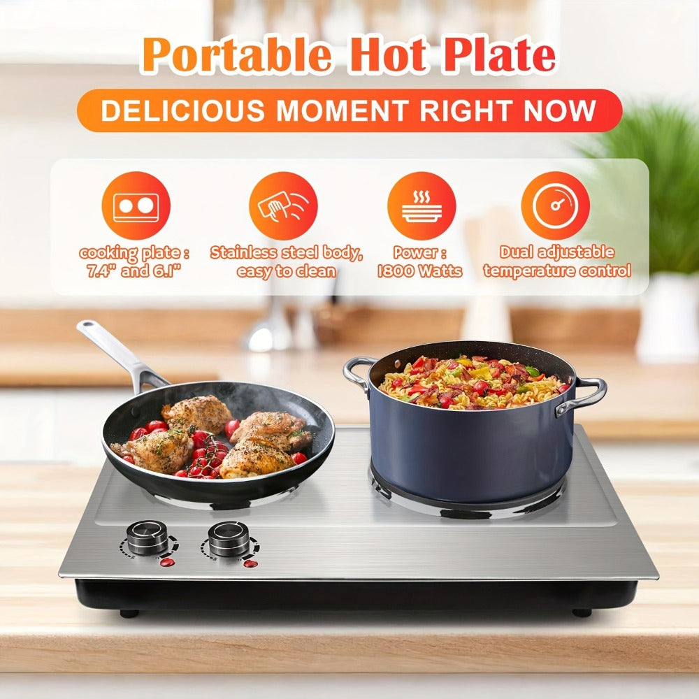 Hot Plate Electric Burner with Temperature Control ¨C Dual Size Coil Burners 7.4in & 6.1in, Countertop Electric Stove for Daily Cooking, Dorm, Office & Travel, Multiple Colors Available