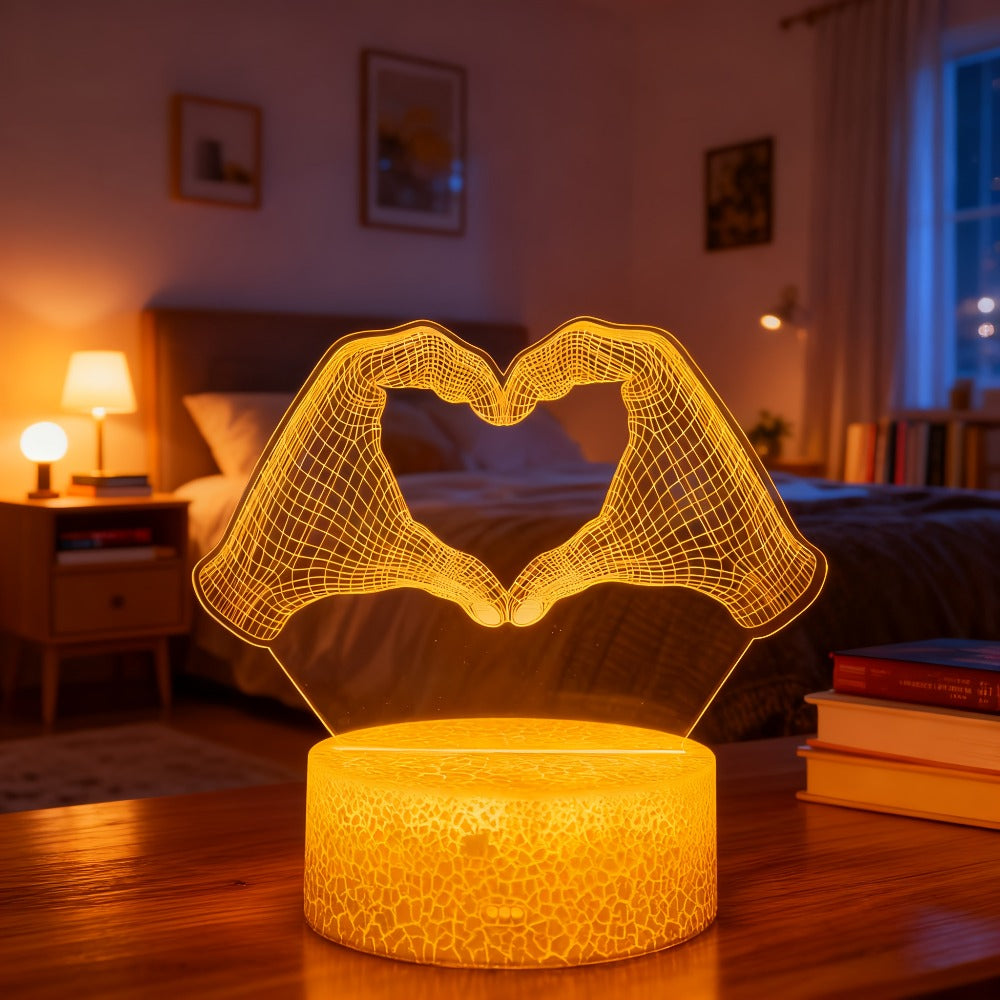 3D Heart Hands LED Night Light 16 Color Changing Optical Illusion Lamp Touch Remote Control Dimmable Bedside Table Lamp for Bedroom Valentine Gift Birthday Housewarming