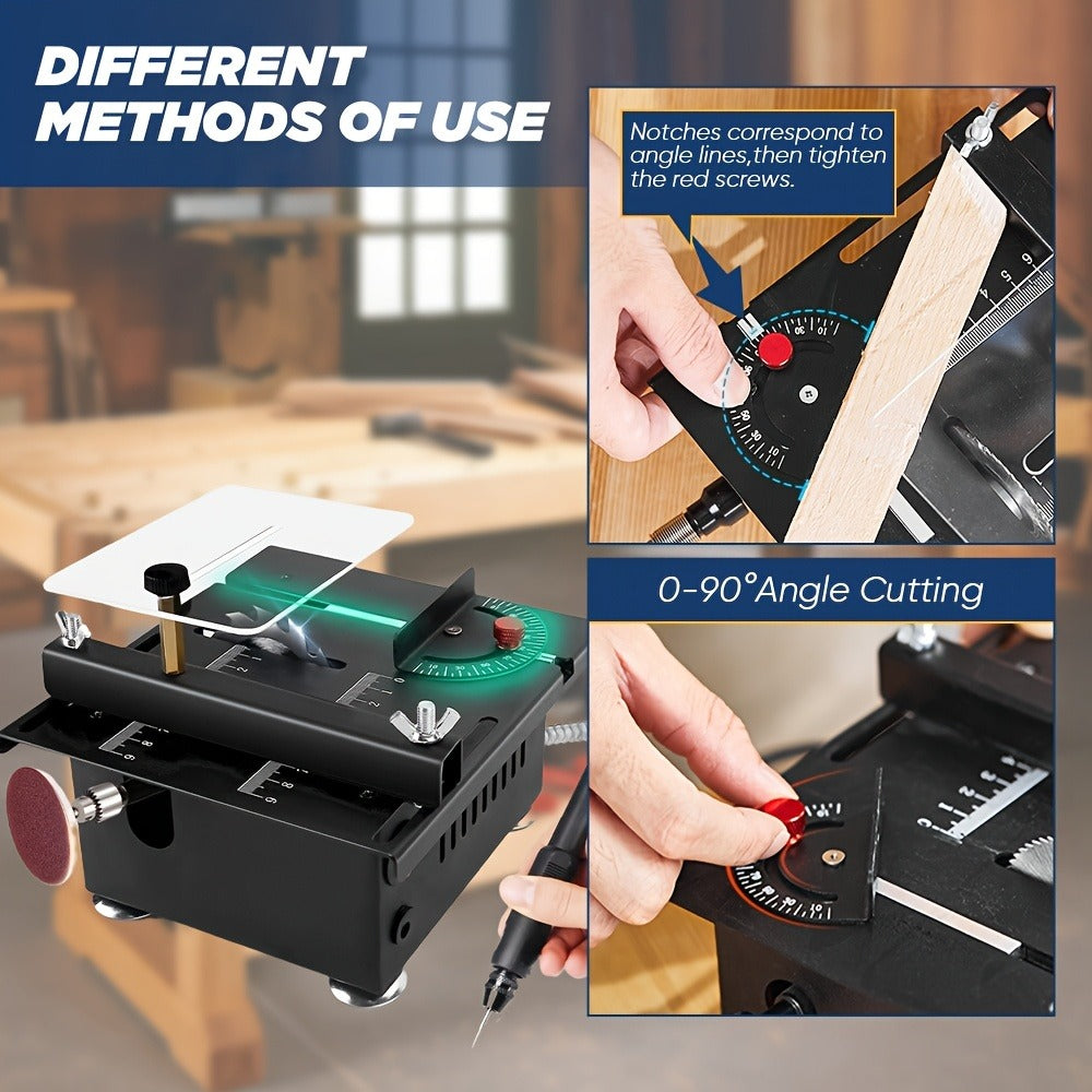 Mini Table Saw Multifunctional Desktop Cutting Machine ¨C 100W Motor, 7-Speed Adjustable, 0¨C90¡ã Angle Cut, 4 Saw Blades Included, Portable DIY Table Saw for Wood, Metal, Plastic, PCB, Acrylic ¨C with Extra Accessories Option