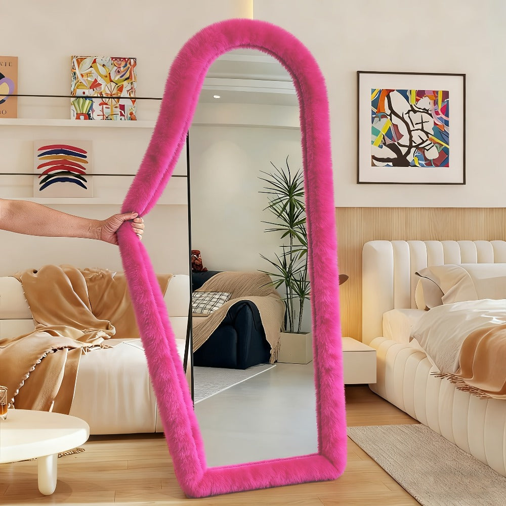 Full Length Floor Mirror Cover Fluffy Stretchable 64¡±x21¡± - Soft Non-Slip Irregular Shape Bedroom Dressing Room Mirror Sleeve 6 Colors