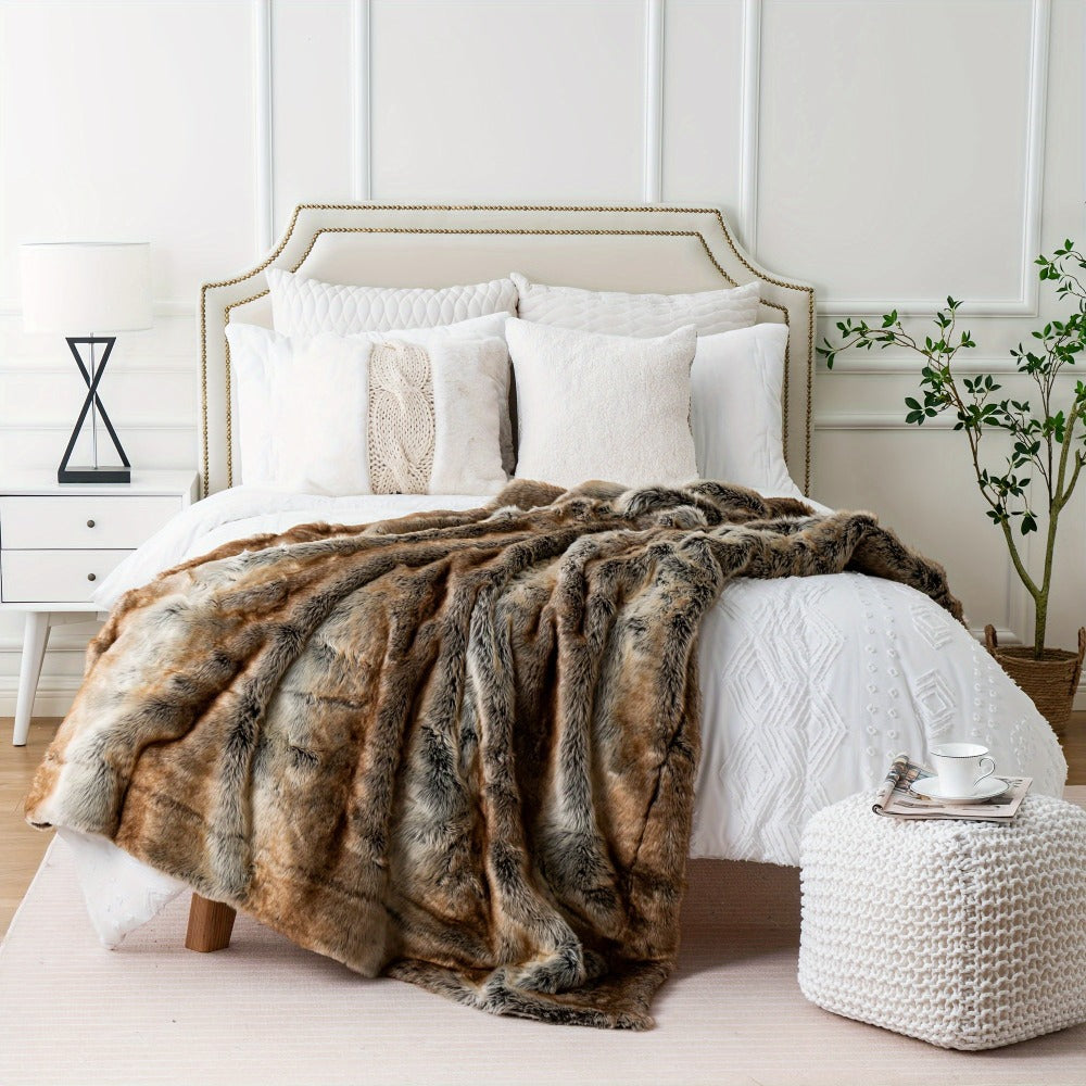 Long Hair Fluffy Reversible Plush Velvet Throw Blanket ¨C 300-350gsm Soft Elegant Throw for Couch & Bed, 6 Colors, 2 Sizes