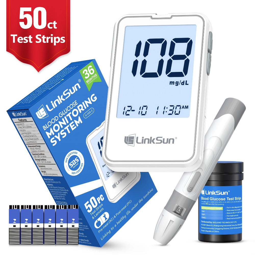 Blood Glucose Monitor Kit with 100 Test Strips & Lancets | Linksun Diabetes Testing Set | Large Display 448 Memory No Coding Glucometer