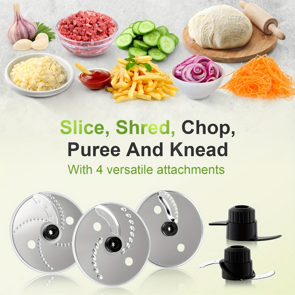 Food Processor 600W 6-in-1 Electric Food Chopper 12-Cup Bowl for Chopping Mincing Dicing Shredding Slicing Puree Dough with Food Chute and Pusher Black Silver