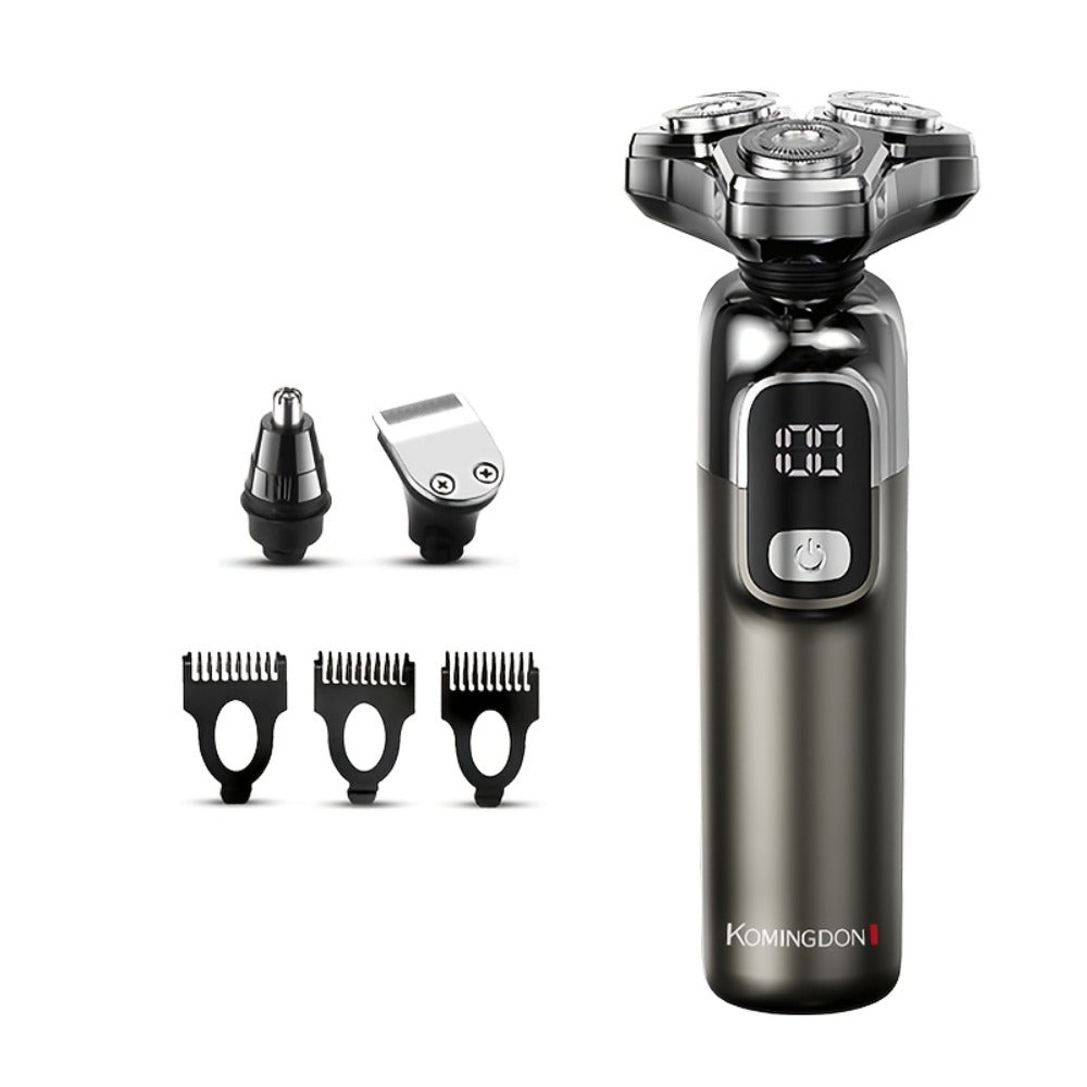 Rotary Shaver for Men 3-in-1 Cordless Rechargeable Electric Razor - Floating Head Wet Dry Shaver, 800mAh Lithium Battery, LED Display, Nose Hair & Sideburns Trimmer, Father's Day Gift