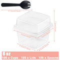 Disposable Dessert Cups 100pcs 8oz Square Clear Plastic with Lids & Sporks | Cake Cups for Pudding, Mousse, Yogurt, Ice Cream - Christmas, Thanksgiving, Valentine's Day & Party Supplies