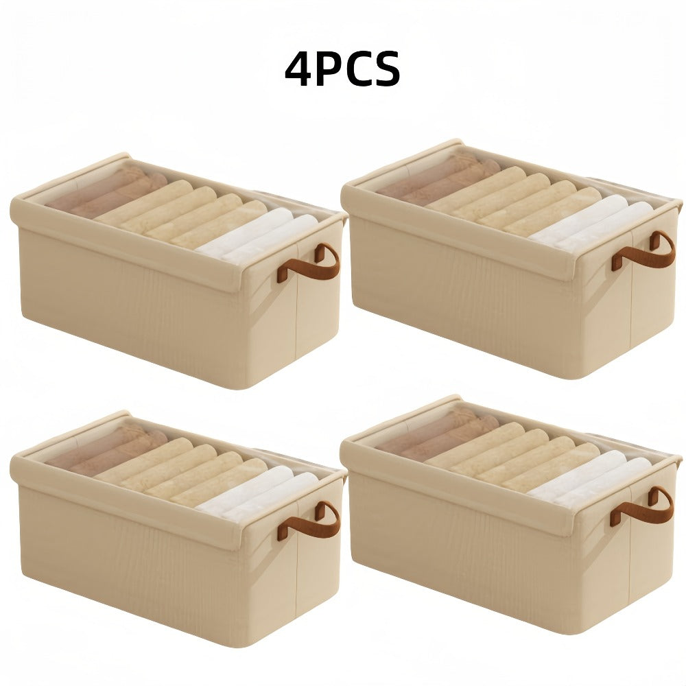 Foldable Storage Boxes with Clear Lids & Handles Large Collapsible Organizer Bins for Clothes, Blankets & Bedding ¨C Bedroom, Wardrobe & Under Bed Storage, 4 or 6 Pack