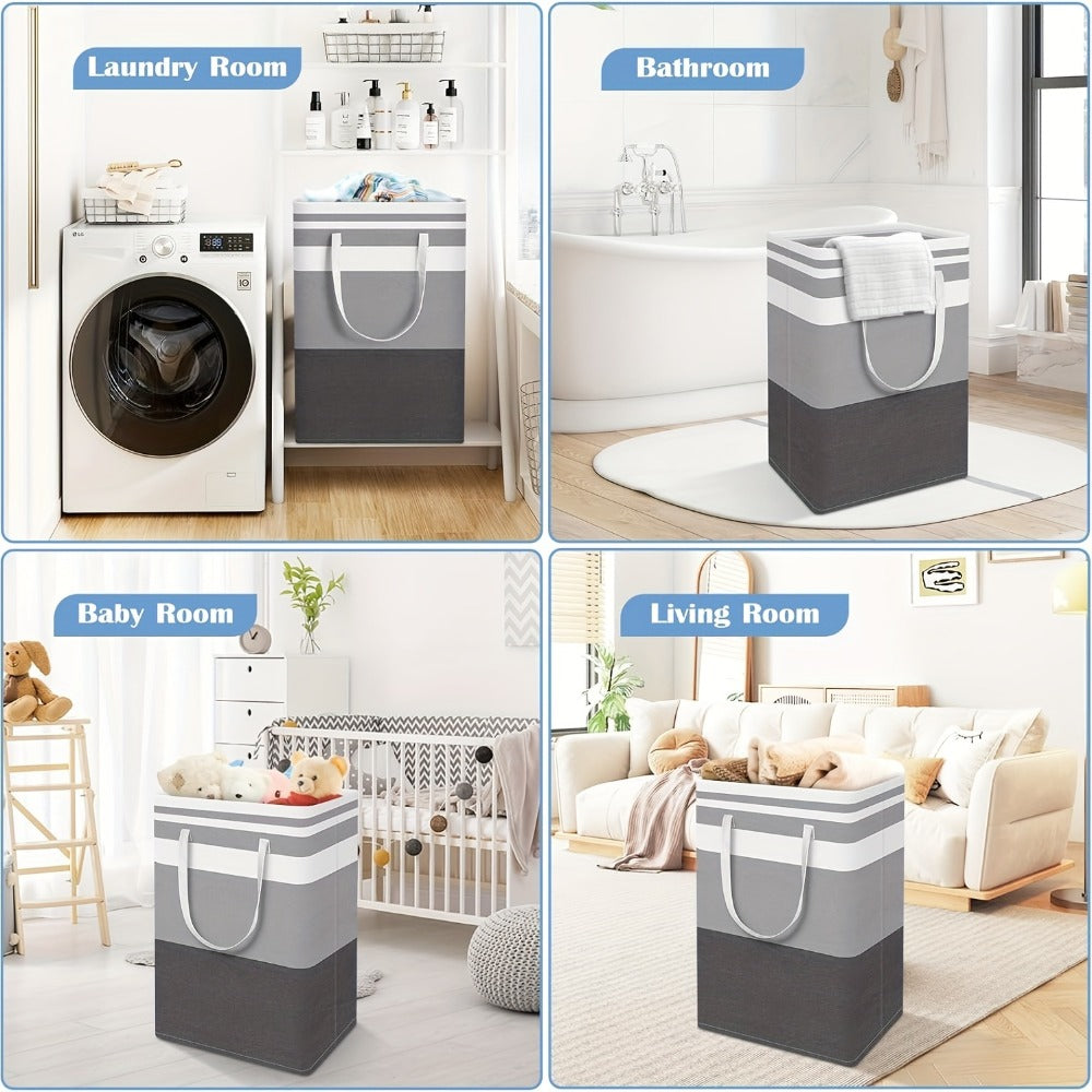 Collapsible Laundry Basket 3 Pack 75L ¨C Freestanding Tall Clothes Hamper with Easy-Carry Handles for Bedroom, Bathroom, Family & Dorm ¨C Large Capacity Folding Laundry Bin Set