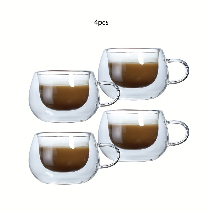 Double Wall Glass Coffee Cups with Handle Insulated Transparent Borosilicate Espresso Cappuccino Latte Tea Cups Set - Clear Heat Resistant Beverage Glasses for Hot & Cold Drinks