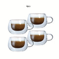 Double Wall Glass Coffee Cups with Handle Insulated Transparent Borosilicate Espresso Cappuccino Latte Tea Cups Set - Clear Heat Resistant Beverage Glasses for Hot & Cold Drinks