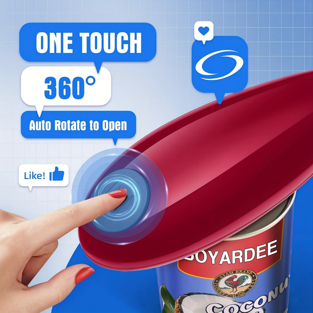 Electric Can Opener Cordless Battery Powered ¨C Smooth Edge Safety, Auto Shut-Off, ABS Material, Easy One-Touch Operation for Elderly, Arthritis & Disabled Hands, Kitchen & Camping
