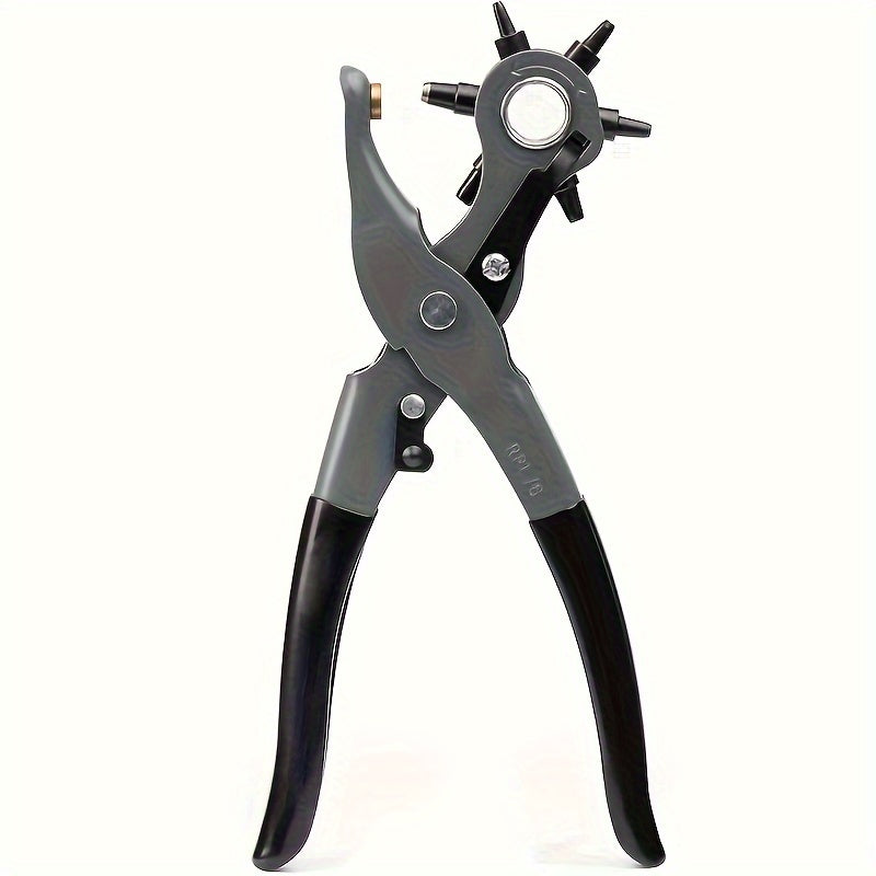 Leather Hole Punch for Belt - Heavy Duty 6-Hole Rotary Belt Puncher Kit for Saddles Shoes Fabric DIY Craft Projects Upgraded Round Hole Punching Tool (Black)