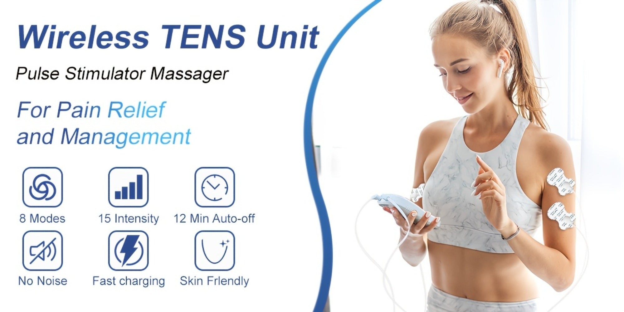 TENS Unit Muscle Stimulator for Pain Relief Digital EMS Therapy Device for Back Neck Hip Nerve Pain Arthritis Tendonitis Stiffness Recovery Post-Workout Relaxation with Accessories 6-Mode and 8-Mode