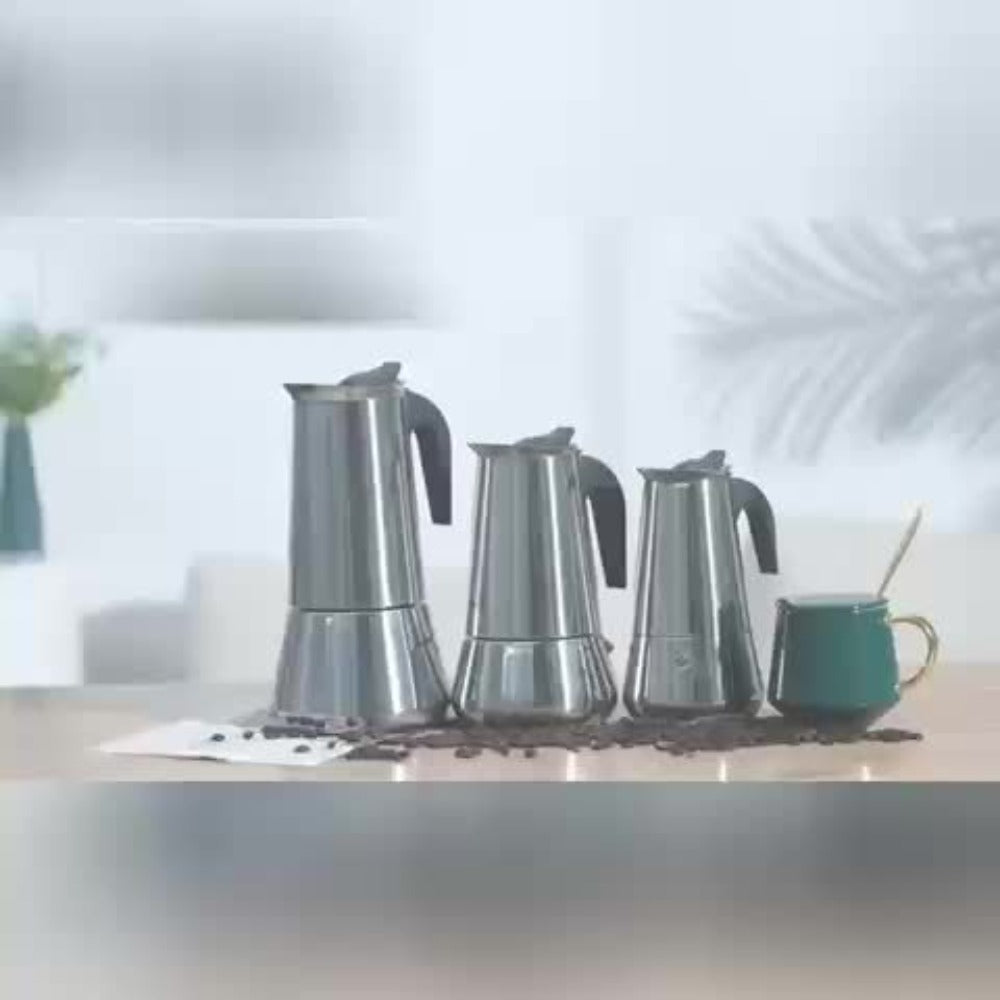 Moka Pot Stovetop Espresso Maker Stainless Steel Induction Compatible 2 4 6 9 12 Cup Italian Coffee Maker with Reusable Filter for Cuban Greek Coffee
