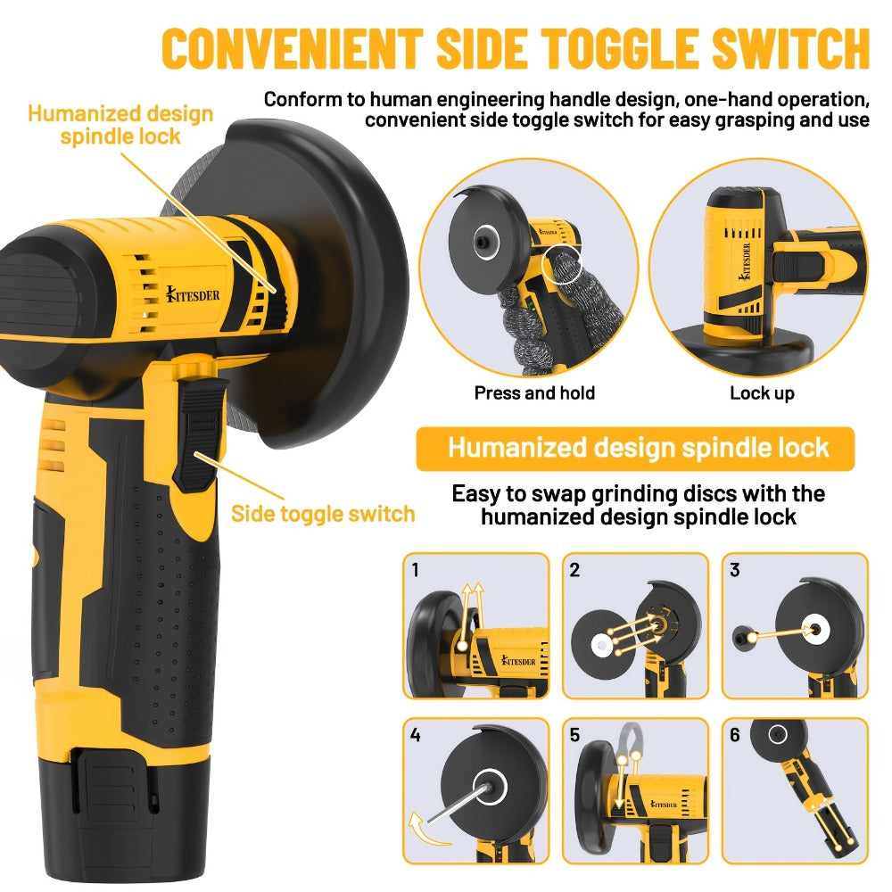 12V Cordless Angle Grinder - 19500 RPM Electric Sander & Polisher for Metal, Wood & Home Repairs, Multi-Function Grinding Tool