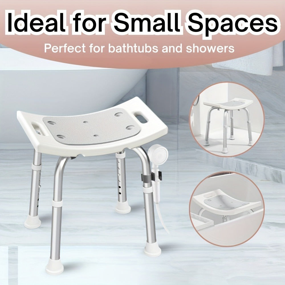 Aluminum Shower Chair 6-Level Adjustable Height Bath Stool Extra Wide Seat Tool-Free Assembly Anti-Slip Feet Lightweight Ergonomic Bath Seat for Elderly Disabled Pregnant Women Post-Surgery Recovery Bathroom Safety White