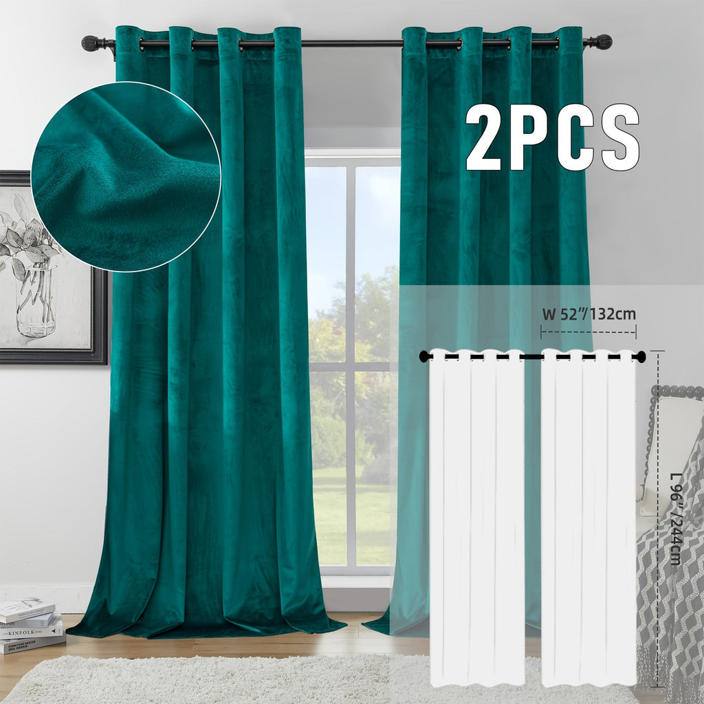Velvet Room Darkening Curtains 2 Panels | Grommet Top Thermal Insulated Soundproof Blackout Curtains for Living Room Bedroom, Soft Solid Color Vintage Window Drapes