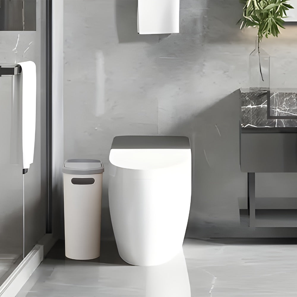 Small Bathroom Trash Can with Built-In Handles Rustproof Space Saving Plastic Waste Bin for Bathroom Laundry Office Includes Trash Bags
