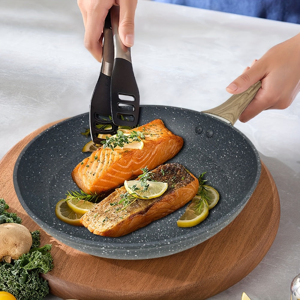 Non-Stick Frying Pan Set 3-Piece 7 9.5 11 Inch ¨C Dishwasher Safe Skillet Set with Insulated Handle | Induction Compatible Home Kitchen Pans in Beige Grey & Black | Durable Even-Heating Cookware