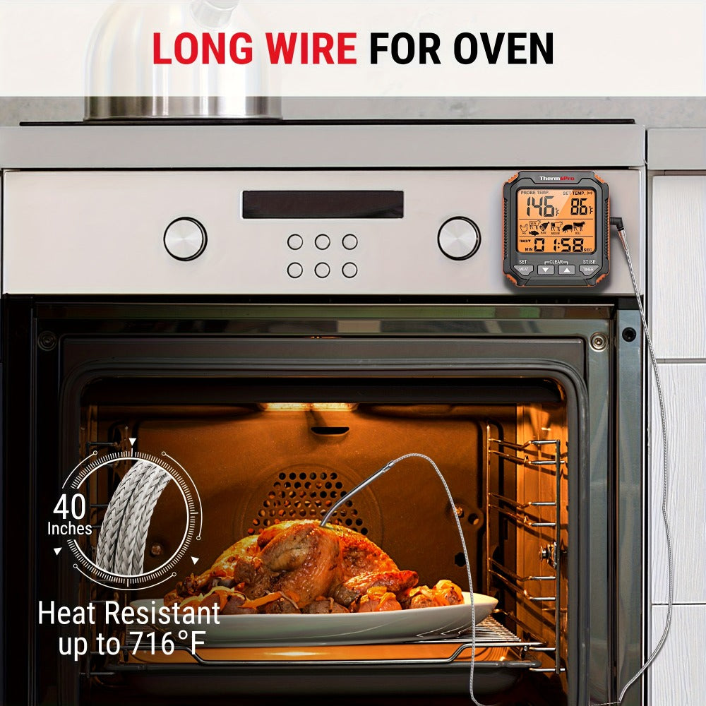 Digital Meat Thermometer with Probe Backlit Display Temp Alert for BBQ Smoker Oven Cooking - 6 Meat Presets 3 Doneness Levels Wide Range 14¡ãF to 572¡ãF Countdown Timer Kitchen Cooking Thermometer