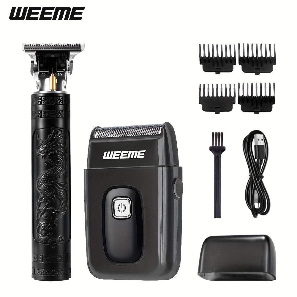 Men's Electric Hair Trimmer and Beard Trimmer 2-Piece Set Cordless Hair Clipper Short Beard Shaver for Haircut Shaving Styling Home Car Travel Use