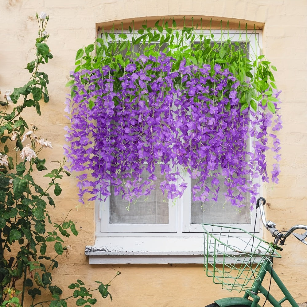 Artificial Wisteria Hanging Flowers 24 Pack - 3.6 Ft Fake Silk Wisteria Vine Garland for Wedding Arch, Garden, Wall & Party Decoration, Available in White, Pink, Blue, Purple & Light Pink