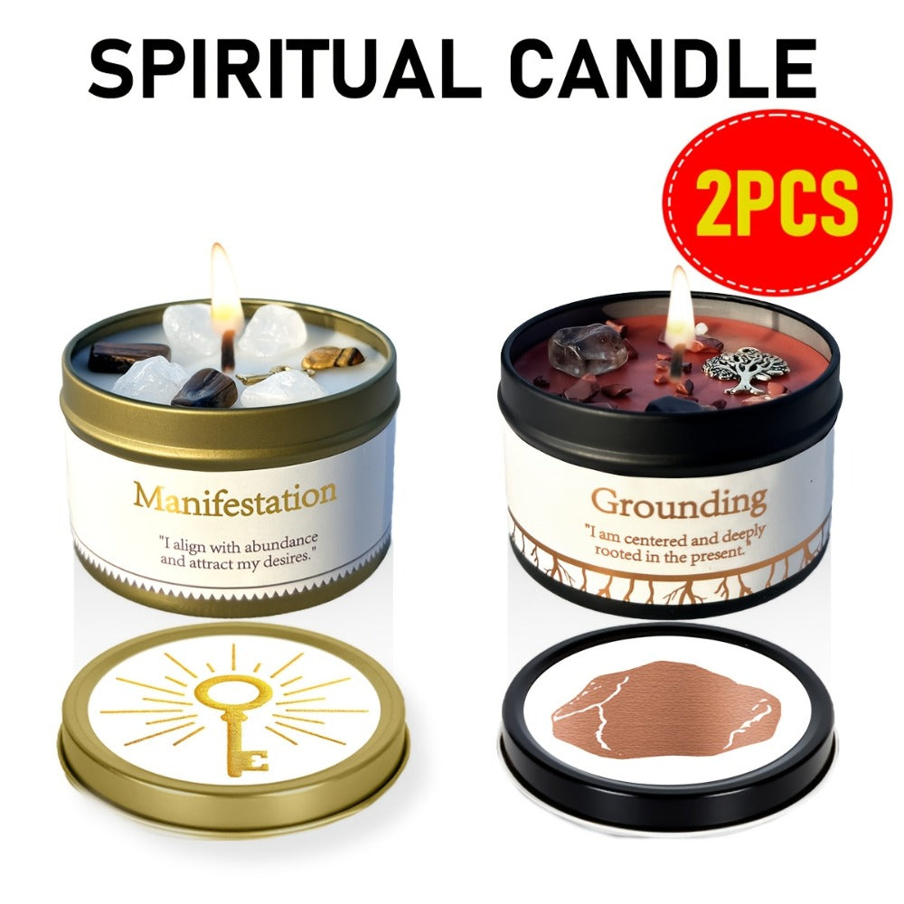 Manifestation Candles Scented Soy Wax with Crystal & Guidance Card for Meditation Yoga Focus | Law of Attraction Abundance Candle | Christmas Birthday Gift for Women