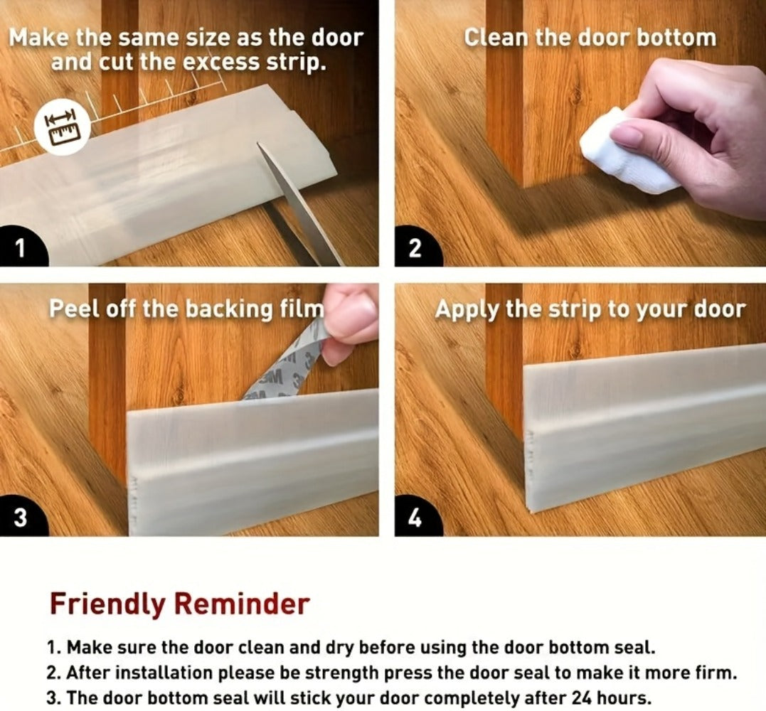 Door Draft Stopper Silicone Under Door Sweep Weather Stripping 39 Inch Strong Adhesive 3-Layer Sound Insulation Noise Blocker Energy Saving Seal for Indoor Outdoor Doors White Black Brown Transparent