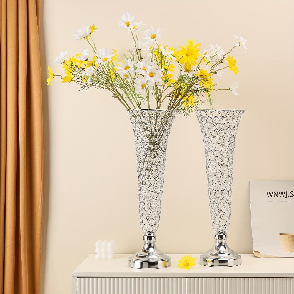 Crystal Trumpet Flower Vase Centerpieces for Wedding Table ¨C Bling Wrought Crystal Vases for Party, Anniversary, Birthday, Banquet & Home Decor, Gold & Silver, 2pcs or 10pcs Set