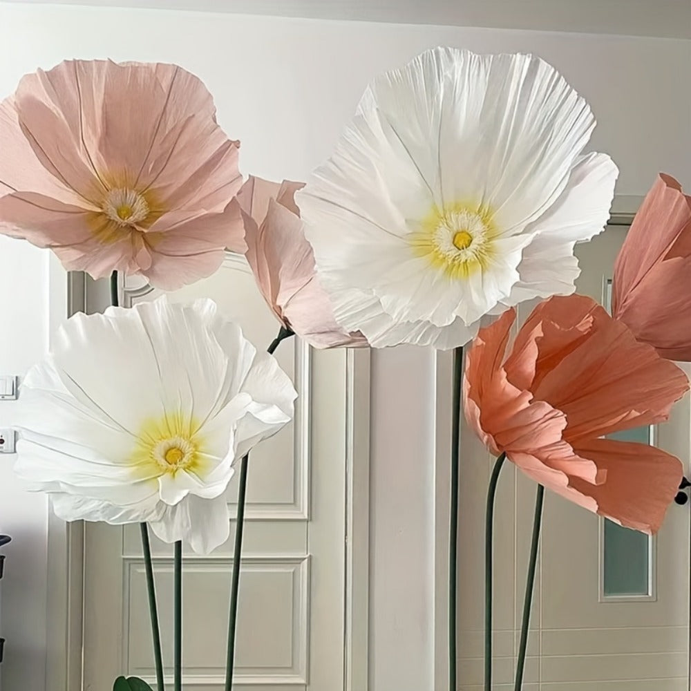 Giant Paper Poppy Artificial Flower - Super Large Floor Standing Fake Flower for Wedding Backdrop, Shop Window Display, Event & Party Decoration, Paper Art Floral Decor, Multiple Colors
