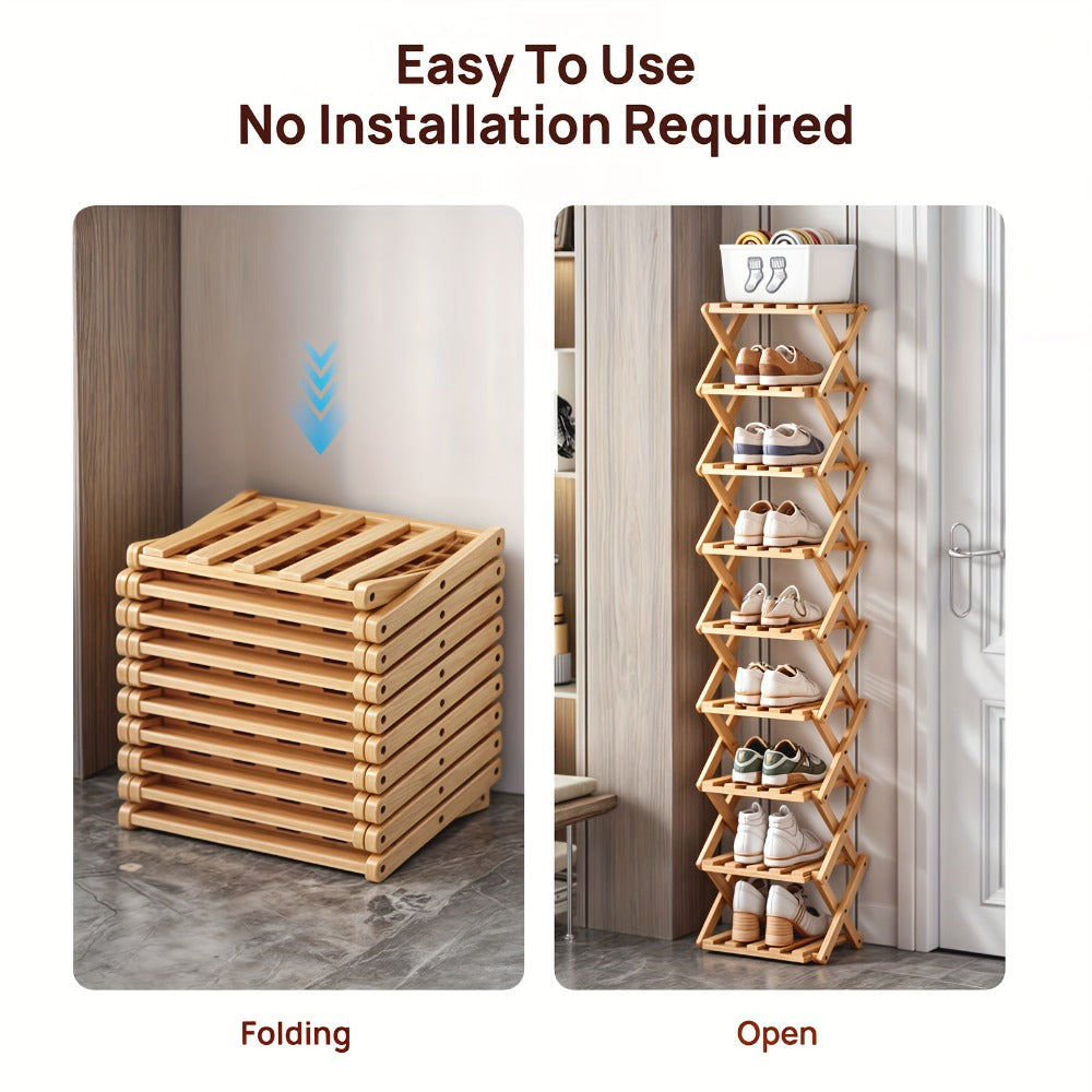Bamboo Shoe Rack Foldable Multi-Tier ¨C Space-Saving Shoe Storage Shelf, Easy Assembly Standalone Organizer for Entryway, Hallway, Bedroom, Bathroom & Office ¨C 6 or 8 Tier Options