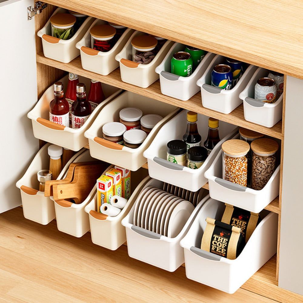 Plastic Multifunctional Storage Box Set of 2 - Curved Organizer Bins for Cleaning Supplies, Household Necessities, Kitchen Bathroom Countertop Home Organization