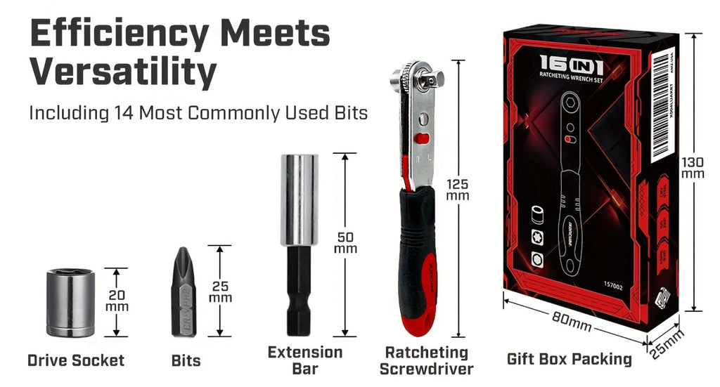 Ratchet Angle Screwdriver Set 10-in-1 & 16-in-1 ¨C Magnetic Multi-Bit Right Angle Screwdriver for Tight Spaces, DIY, Bike Repair & Home Maintenance, Compact Flexible Tool Kit