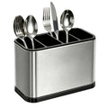 Utensil Holder Stainless Steel Cutlery Organizer 4-Compartment Countertop Caddy Anti-Slip Drain Holes for Kitchen Forks Knives Spoons Chopsticks