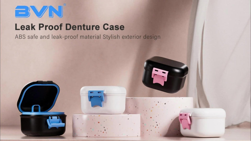 Denture Bath Case Leak-Proof with Drainage Basket Silicone Ring Safety Buckle Portable Travel Denture Cleaner Soaking Cup Storage Container for Home Travel