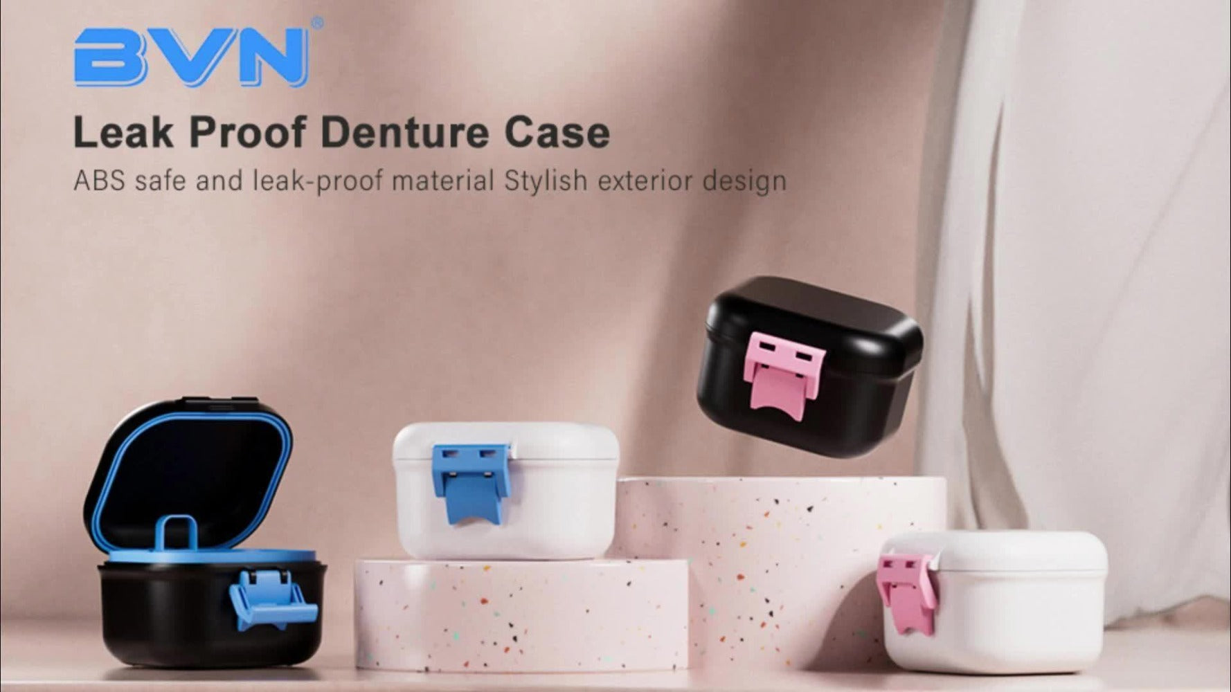 Denture Bath Case Leak-Proof with Drainage Basket Silicone Ring Safety Buckle Portable Travel Denture Cleaner Soaking Cup Storage Container for Home Travel