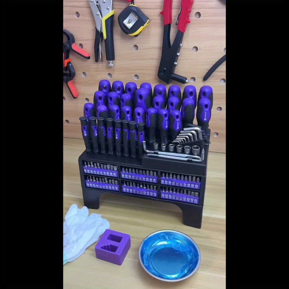 Magnetic Screwdriver Set 118pcs with Plastic Rack & Magnetic Tool Bowl, Chrome Vanadium Steel Multi-Size Precision Screwdriver Kit, Non-Slip Rubber Handle Tool Set for Electronics, DIY & Home Repair (Purple)