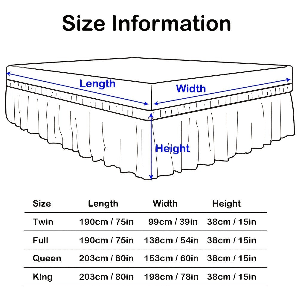 Bed Skirt Elastic Wrap Around Ruffle - 15 Inch Drop Microfiber Dust Ruffle, Adjustable No-Lift Fit, Fade Resistant Machine Washable, Hotel Quality Bedskirt for Twin Full Queen King, 30 Colors