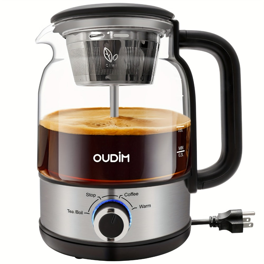 Drip Coffee Maker Electric Kettle 600W 40.58oz BPA-Free Glass Stainless Steel Spray Brew Keep Warm Boil-Dry Protection for Coffee Tea Perfect Gift