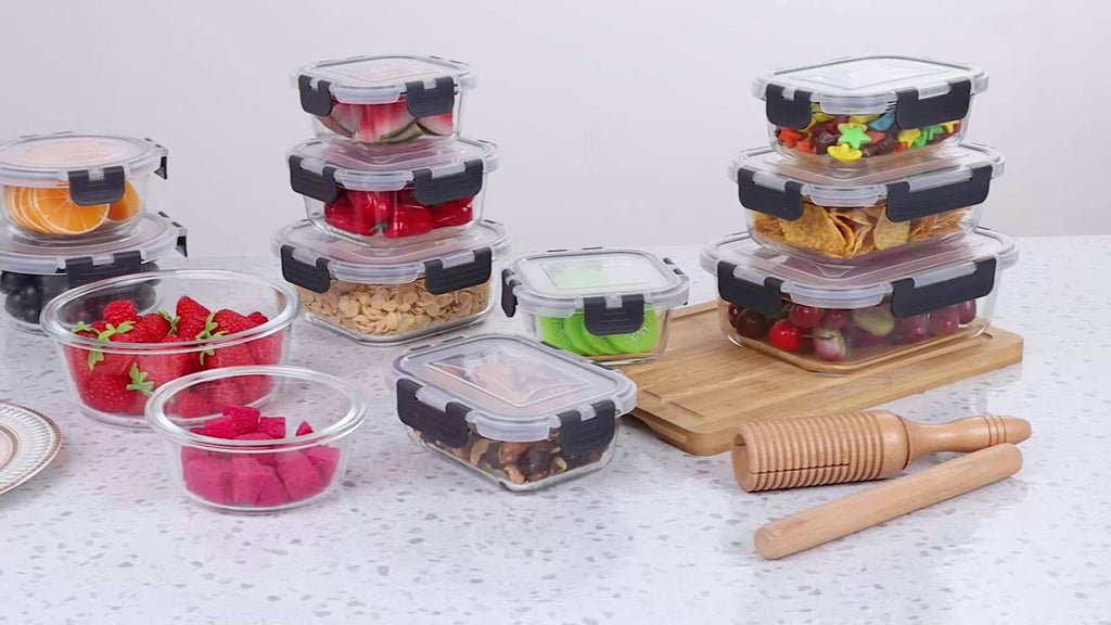 Glass Food Storage Containers with Lids 12pcs ¨C Airtight Leak-Proof Meal Prep Bento Boxes Microwave Oven Freezer Dishwasher Safe