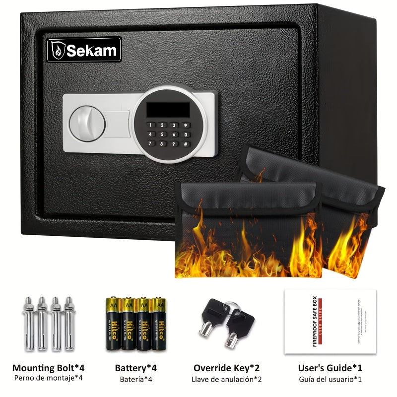Fireproof Home Safe Box with Digital Keypad and Key Lock Heavy Duty Steel Security Safe for Money Documents Valuables Jewelry Passports 0.23 0.8 1.5 2.2 Cubic Feet Multiple Colors with Cash Bag