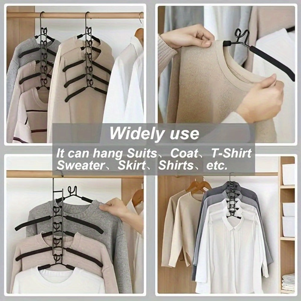 Space Saving Hangers 5-in-1 Multi-Layer Metal Closet Organizer | Heavy Duty Non-Slip Foam Pads | 2 Pack Clothes Hanger for Coats Sweaters Suits T-Shirts Closet Space Saver