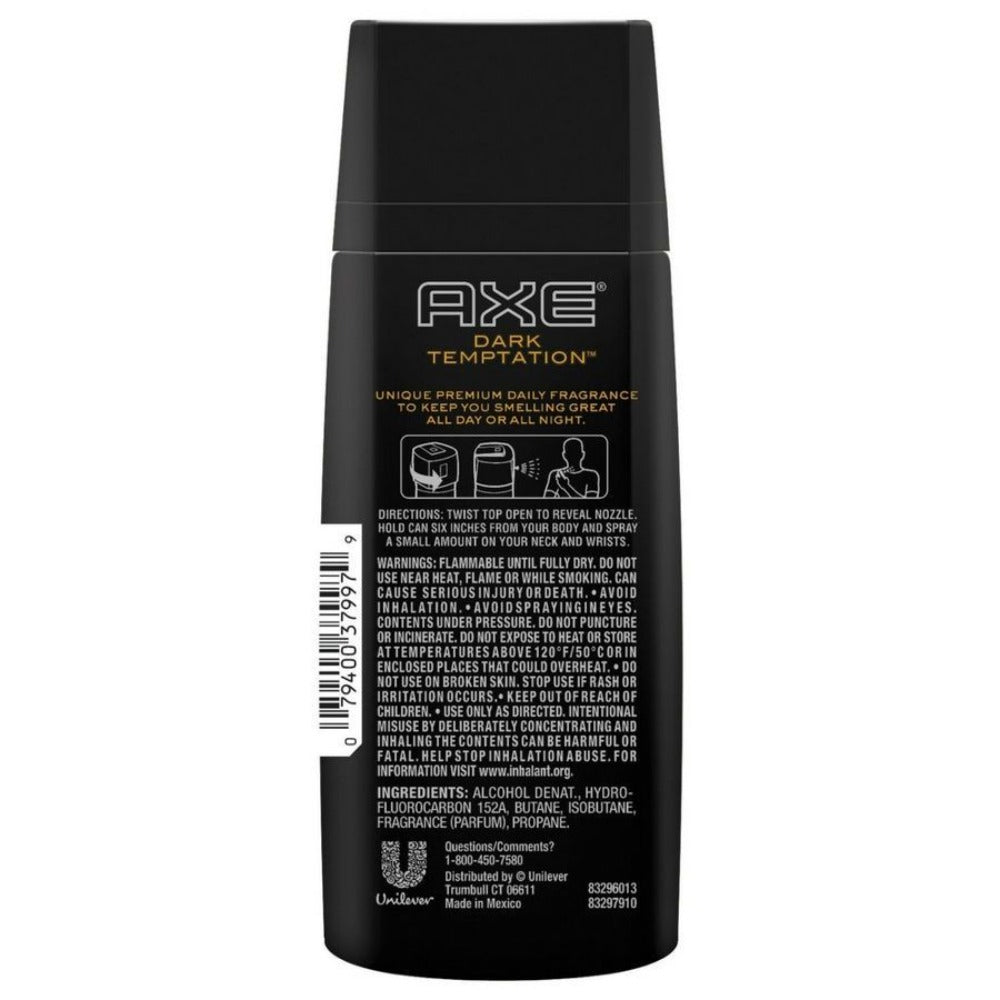 AXE Dark Temptation Body Spray for Men 3 Pack 5oz Each Long Lasting Deodorant Spray Chocolate Scent Mens Fragrance Antiperspirant Body Mist Gift Set 150ml