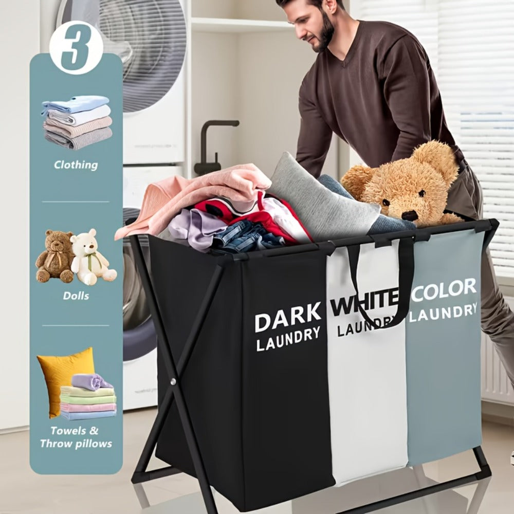 Rectangular Laundry Hamper Basket with Handles ¨C Large Multi-Component Clothes Storage Organizer for Home, College Dorm, Bathroom & Bedroom ¨C Stylish Functional Laundry Basket