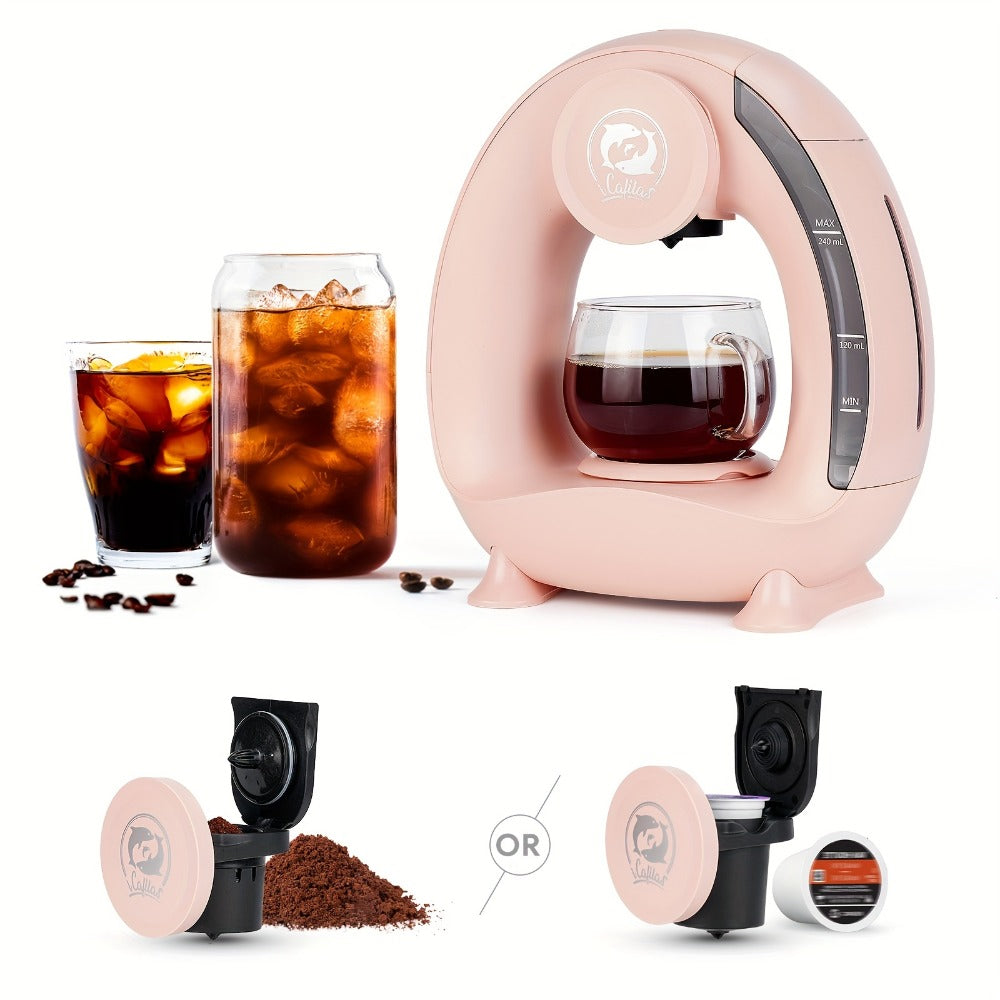 Single Serve Coffee Maker 2-in-1 K-Cup Compatible and Coffee Grounds - Mini Drip Coffee Machine 4-8oz Fast Brew for Home Office Travel Dorm, Compact Coffee and Tea Maker with Removable Tank Quiet Operation