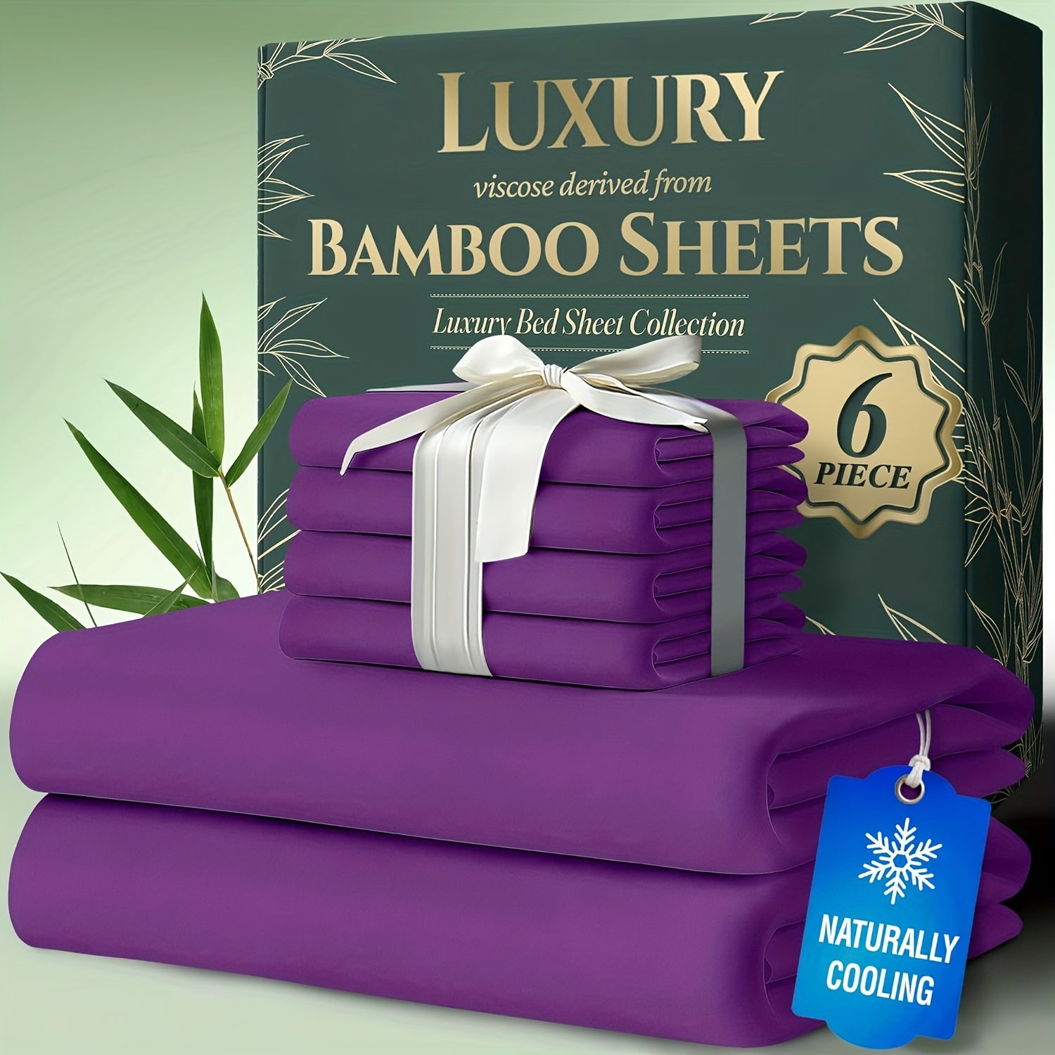 Cooling Bamboo Bed Sheet Set 6pcs Ultra Soft Deep Pocket 17 Inch Double Stitching Breathable Sheets for Hot Sleepers Twin Full Queen King