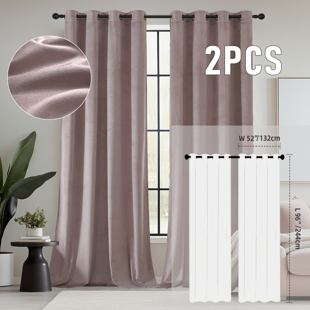 Velvet Room Darkening Curtains 2 Panels | Grommet Top Thermal Insulated Soundproof Blackout Curtains for Living Room Bedroom, Soft Solid Color Vintage Window Drapes