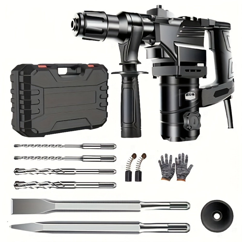 Hammer Drill 1100W 3-in-1 Multi-Function Electric Drill, Rotary Hammer & Chisel, Variable Speed, Heavy Duty for Concrete Wall Wood Metal Drilling, Includes Drill Bits, Accessories & Tool Box