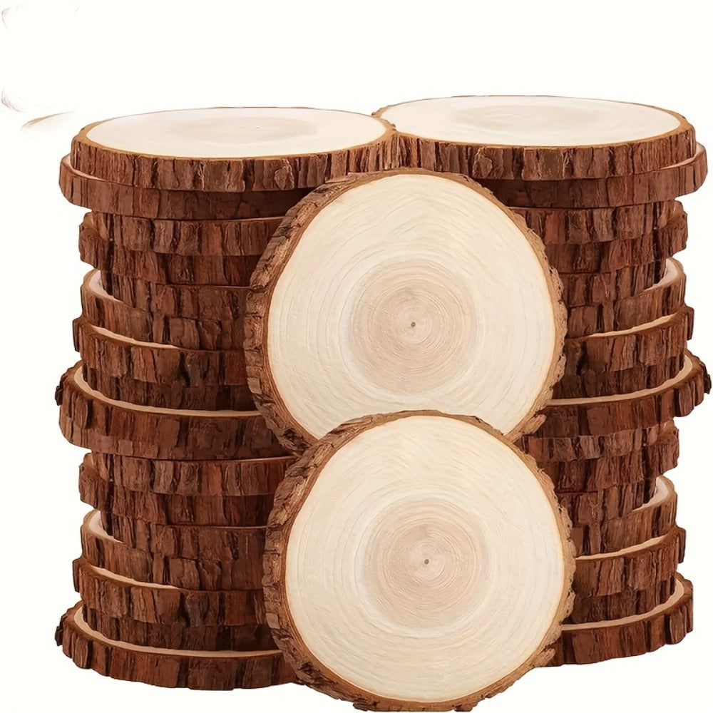 Wood Slices 28 Pcs Natural Log Bark Rounds for Crafts DIY Centerpieces Christmas Ornaments Wreaths Wedding Decor Painting Woodworking 2.76-3.54 Inch with or without Holes