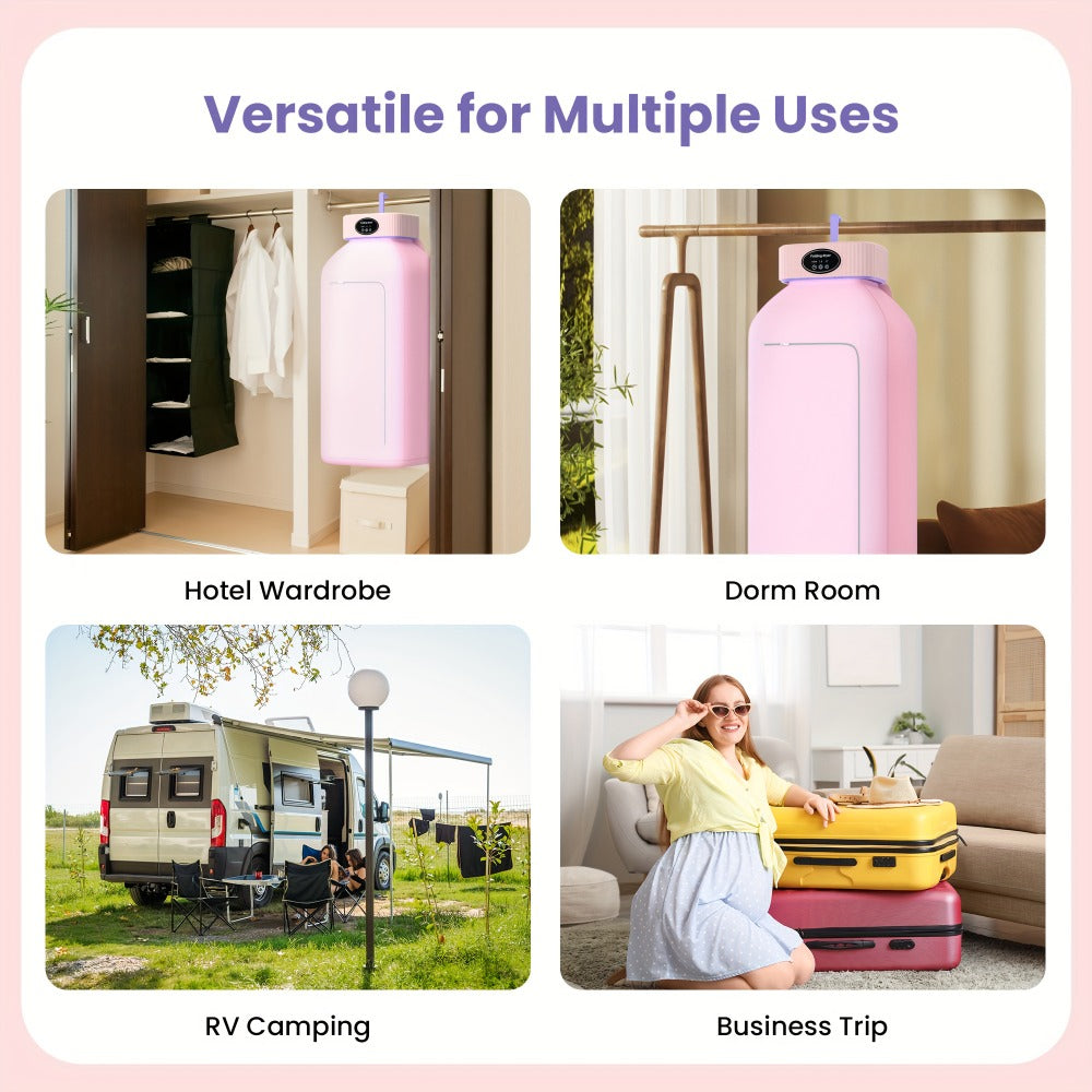 Portable Clothes Dryer with LED UV Light Foldable Compact Quiet Fast Drying Machine with Timer Easy Setup for Apartments Travel RV Small Spaces Pink Khaki Purple
